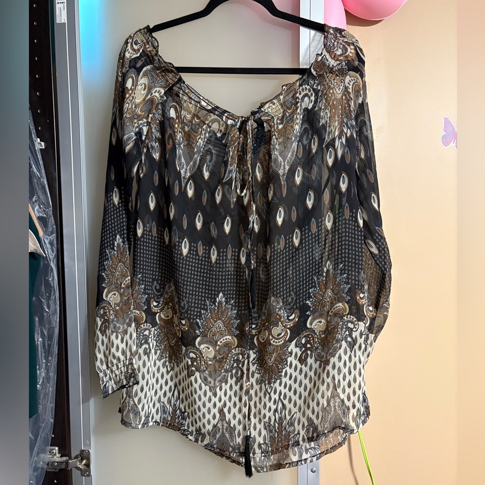 Vintage Elegant off shoulder Black and Brown Women's Top